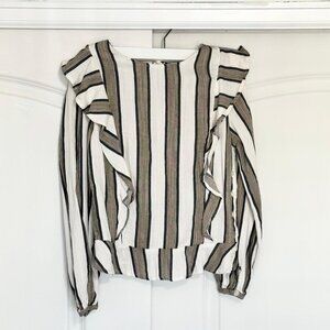 New Anthropologie Isabella Sinclair Striped Ruffle Blouse Top Shirt, Size XXS
